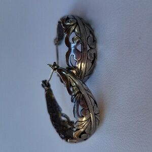 Vintage Sterling Silver Filigree Open Work Hoop Earrings
